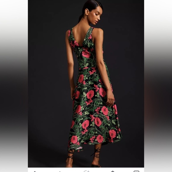 NWT’S Anthropology Maeve floral Rushing Pink & Green midi dress size 2 - Picture 5 of 16